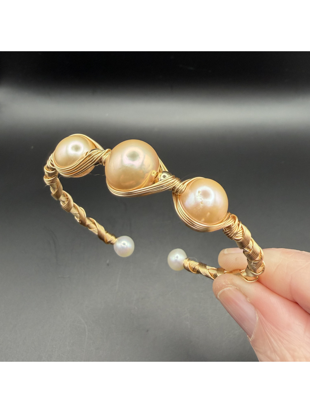 Pink Edison Freshwater Pearl Gold Tone Wire Wrapped Bangle Bracelet